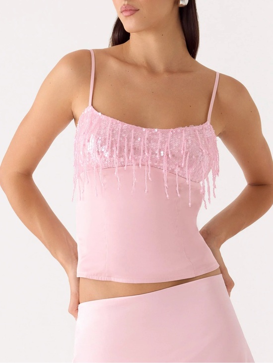 Peppermayo Tops - Siren Beaded Sequin Top - Pink